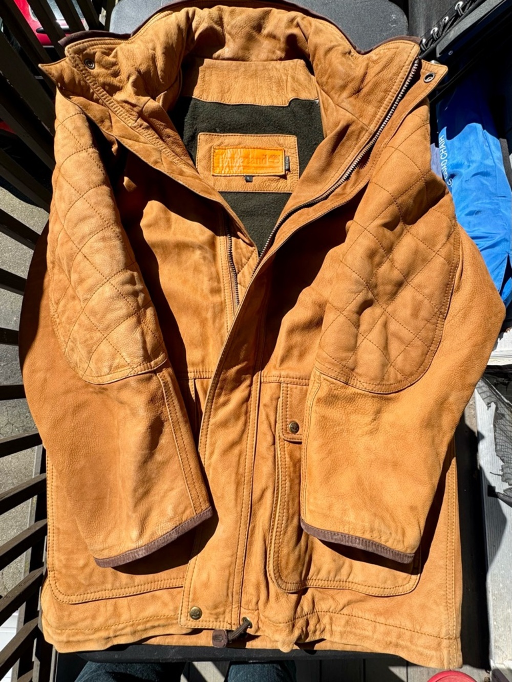 Timberland Quilted Hooded Leather Field Jacket - Tan